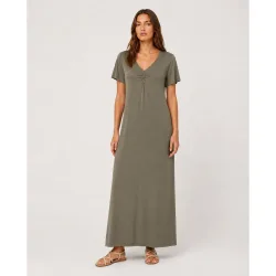 Vestido largo con escote de pico y manga corta