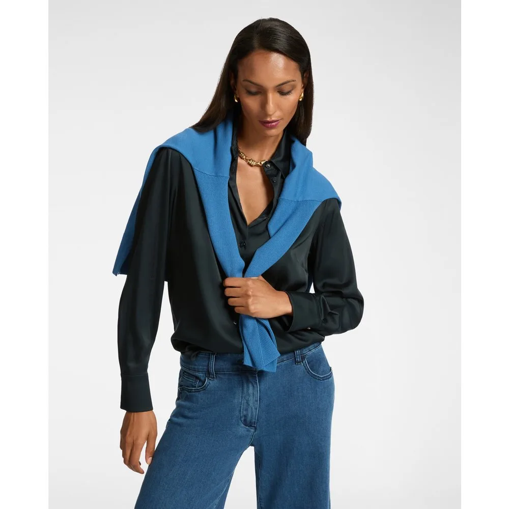 Camisa de mujer de satén elástico Cuello, botones a juego - Elena Miró - FashionsVida