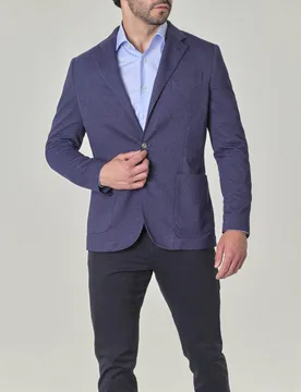 Blazer blu in jersey di viscosa stretch con armatura a quadretti e tasche applicate - Ashki.i - FashionsVida
