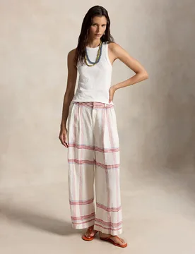Pantalón ancho de mujer de lino estampado - Polo Ralph Lauren - FashionsVida