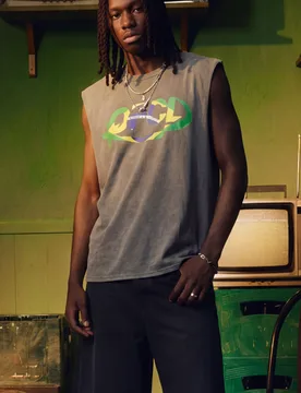 Mens Oversized Boxy Ofcl Washed Brazil Tank - Grey Cotton - Size X-Large - boohooMAN - FashionsVida