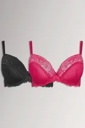 Women's 2 Pack Stripe Mesh Bras in Black Size: 46D - Black - Size: 46D