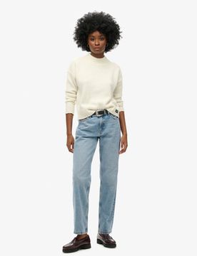 Superdry Damen Jeans mit Geradem Bein und Mittlerer Leibhöhe Elfenbein - Größe: 28/32