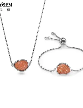 Shinygem gold silver plated jewelry set trendy oval natural druzy necklace bracelet adjustable box chain women accessories - Aliexpress - FashionsVida