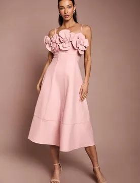Women's Corsage Linen Midi Dress in Blush Size: 10 - Blush - Size: 10 - Coast - FashionsVida