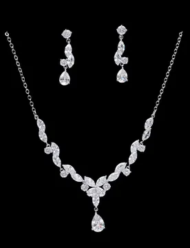 HIBRIDE Luxury Leaf Shape Crystal Wedding Jewelry Sets for Brides Women Wedding Jewelry Accessory Prom Wedding Set Bijoux N-243 - Aliexpress - FashionsVida