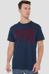 Unisex Thor Text T-Shirt in Navy Size: 4XL - Navy - Size: 4XL