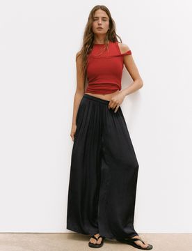 Pantaloni Wide Leg Satinati