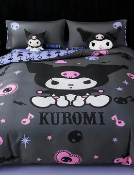 Juego de ropa de cama con edredón estampado con dibujos animados y letras en gris oscuro - Shein - FashionsVida