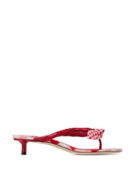 Liss 35 Mixed Gingham Cotton Mule Sandals with Gingham Bow