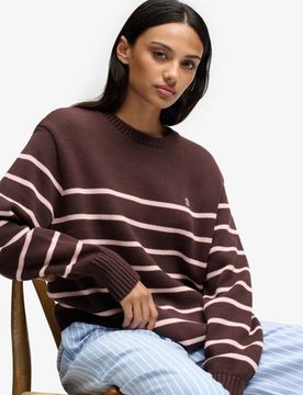 Superdry Damen OverGrößed Streifen-pullover Brown - Größe: 42