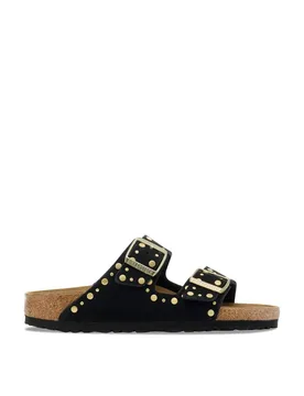Arizona Leather Buckle Studded Flat Sandals Black female - Birkenstock - FashionsVida
