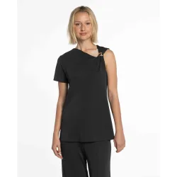 Camiseta de mujer de punto circular asimétrica