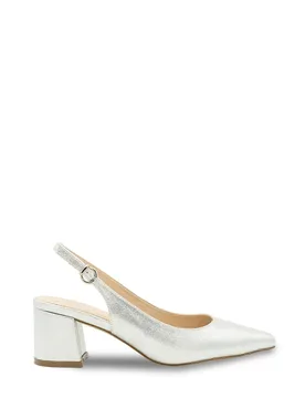 Women's Wide Fit 'Flynn' Mid Block Heel Sling Back Court Shoes in Silver Size: 7 - Silver - Size: 7 - Paradox London - FashionsVida