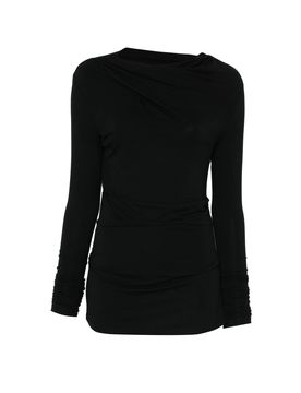 Draped Detail Long Sleeve Round Neck Top