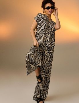 Pantaloni wide leg in viscosa con motivo astratto - multicolor