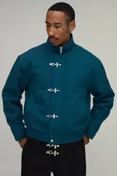 Herren Übergroße Kastige Bomberjacke Aus Twill Mit Metalverschluss Und Stehkragen Teal Größe Small