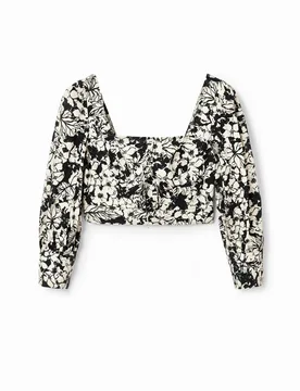 Blouse cropped corset fleurs BLACK XS female - Desigual - FashionsVida