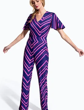 Women's Straight Leg Jumpsuit with V-neck & Flare Sleeves in Navy Size: 14 - Navy - Size: 14 - Hot Squash - FashionsVida