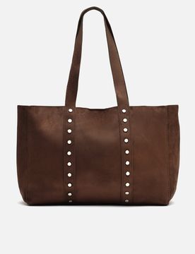 Junichi-1 Große Shopper-Tasche in Wildlederoptik mit herausnehmbarem Kulturbeutel und Metallverzierungen