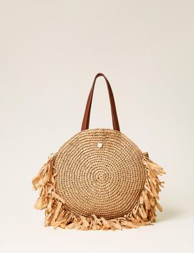 Cabas rond en raphia avec franges