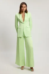 Womens Satin Viscose Tailored Kick Flare Trouser - Mint - Size 6 Uk