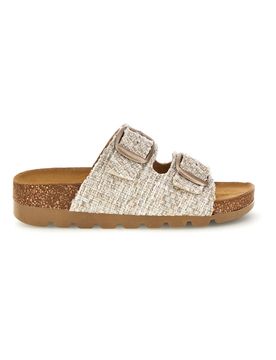 Ciabatte beige effetto intrecciato con sottopiede in vera pelle 335P20630SR 40