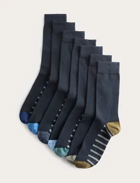 Pack Cool & Fresh™ Striped Cotton Rich Socks Navy Mix male - M&S - FashionsVida