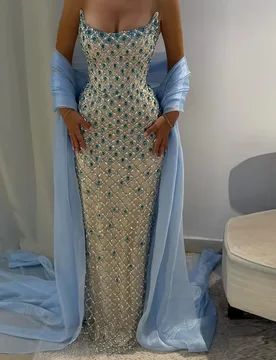 Mermaid Sleeveless Vestido De Novia Exquisite Crystal Strapless Bridal Gowns Customized Satin Wedding Dresses For Woman Bride - Aliexpress - FashionsVida