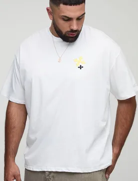 Herren Plus Oversized Cross Stickerei T-Shirt White Größe 4XL - boohooMAN - FashionsVida