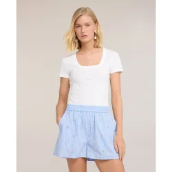 Camiseta de mujer de punto acanalado con cut-out ajuste slim y escote redondo