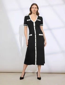 Contrast Knitted Midi Dress - Black - Size: 22-24 - Star by Julien Macdonald - FashionsVida