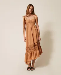 Robe midi en popeline avec macramé