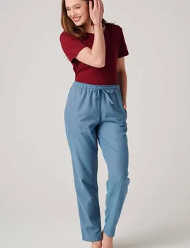 Women's "Stornoway" Herringbone Brushed Cotton Pyjama Trousers in Teal Size: XS - Teal - Size: XS - British Boxers - FashionsVida