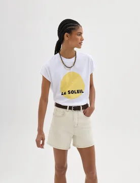 Pure Cotton Sun Graphic T-Shirt White Mix female - hush - FashionsVida