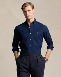 Camicia Polo blu in popeline di cotone stretch con colletto button down