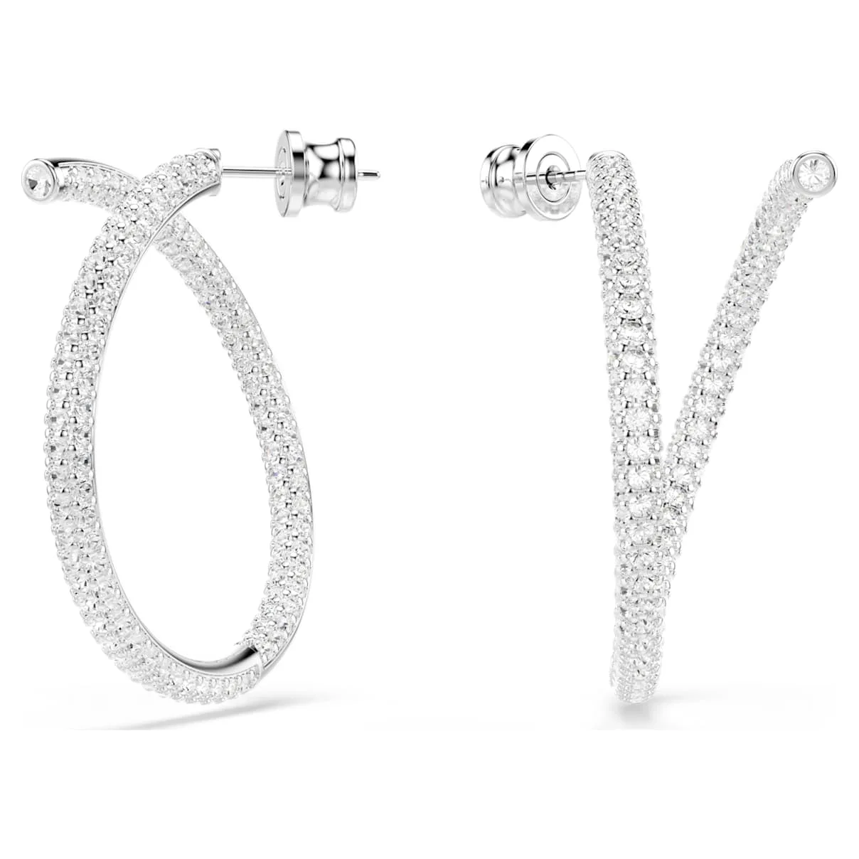 Orecchini a cerchio Dextera, Taglio Round, Bianchi, Placcato rodio OS - Swarovski - FashionsVida