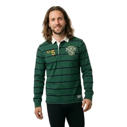 Polo A Maniche Lunghe Double Emblem Stripe Rugby Hunter Green Stripe L