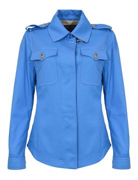 Giacca Camicia In Drill Di Cotone Azzurro
