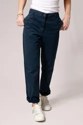 Womens Tapered Ankle Grazer Chino Trousers - Navy Cotton - Size 22 Uk