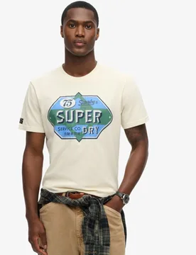 Superdry Herren Workwear Gasoline T-shirt mit Grafik Creme - Größe: M - 39.99 - FashionsVida