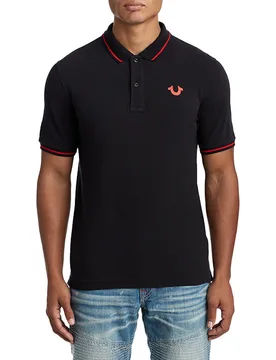 Mens Casual Polo T Shirt Short Sleeve Cotton Tee Classic Golf - Black - Size Large - True religion - FashionsVida
