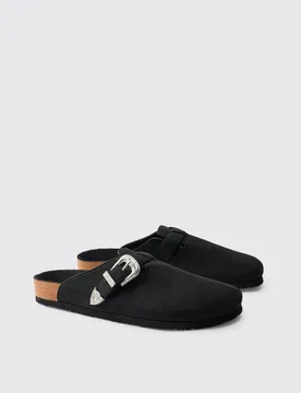 Men's Western Buckle Faux Suede Mule Black Size 7 Black 7 - boohooMAN - FashionsVida