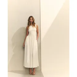 Vestido largo con cuello barco con top de punto