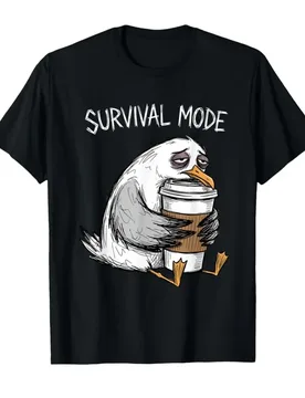 Survival Mode Tired Seagull Coffee Meme Bird T-shirt For Men Women 100% Cotton T Shirts Short Sleeve Tops 0427-1 - Aliexpress - FashionsVida