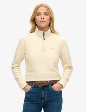 Superdry Damen Verkürzter Polar Fleecepullover mit Halblangem Reißverschluss, Beige - Größe: 36