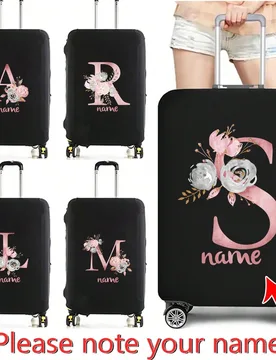 Funda de equipaje personalizada 18-32 pulgadas con patrón de flores rosas, iniciales y letras, protector elástico para maleta, funda personalizada p - Shein - FashionsVida