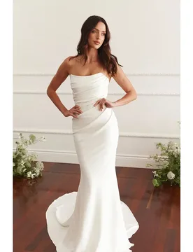 White Strapless Mermaid Long Train Wedding Dress 2025 Simple Pleated Sleeveless Bridal Gown Vestidos De Novia Button Customized - Aliexpress - FashionsVida