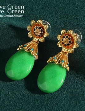 Vintage Drop Dangle Daisy Green Earrings Luxury Stone Rhinestones Charm Statement Woman Antique Gold Color Jewelry Accessories - Aliexpress - FashionsVida