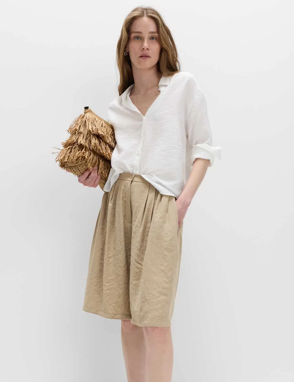 Pleated Longline Shorts Mocha female - M&S - FashionsVida